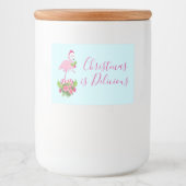 Roze flamingo in Santa Hat Whimsical Kerstmis Voedselcontainer Etiket (Voorkant)
