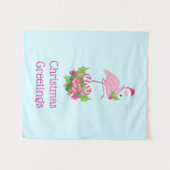 Roze flamingo in Santa Hat Whimsical Kerstmis Wandkleed (Voorkant (horizontaal))