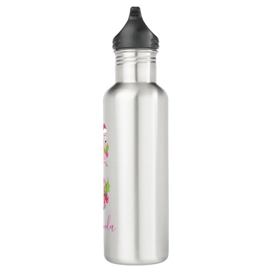 Roze flamingo in Santa Hat Whimsical Kerstmis Waterfles (Rechts)