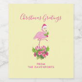 Roze flamingo in Santa Hat Whimsical Kerstmis Wijn Etiket (Enkel label)