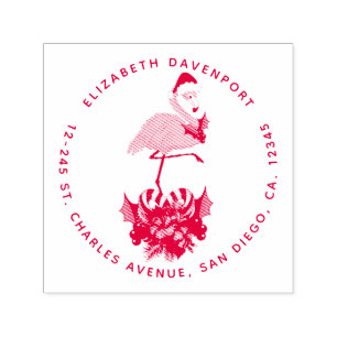 Roze flamingo in Santa Hat Whimsical Kerstmis Zelfinktende Stempel