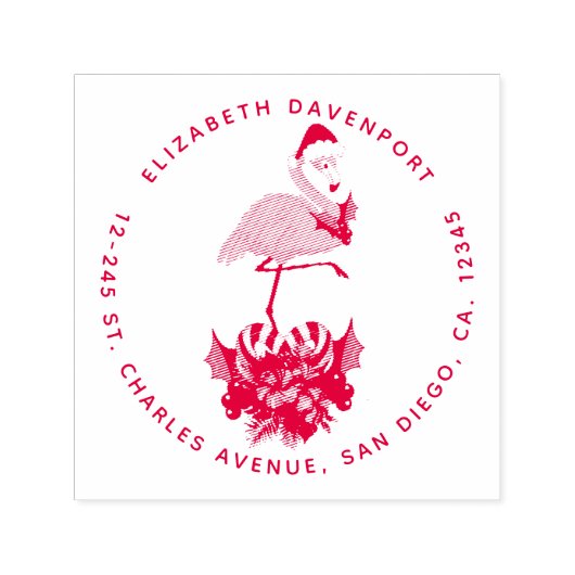 Roze flamingo in Santa Hat Whimsical Kerstmis Zelfinktende Stempel (Design)