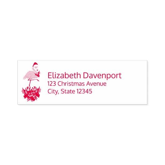 Roze flamingo in Santa Hat Whimsical Kerstmis Zelfinktende Stempel (Design)