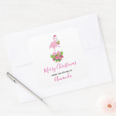 Roze Flamingo in Santa Hat Whimsical Kitchen Vierkante Sticker (Envelop)