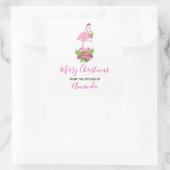 Roze Flamingo in Santa Hat Whimsical Kitchen Vierkante Sticker (Tas)