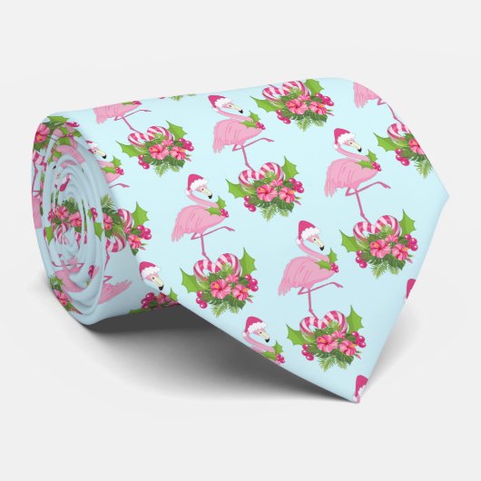 Roze Flamingo in Santa Hat Whimsical-pap Stropdas (Opgerold)