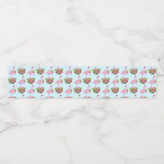 Roze Flamingo in Santa Hat Whimsical Pattern Waterfles Etiket (Enkel label)
