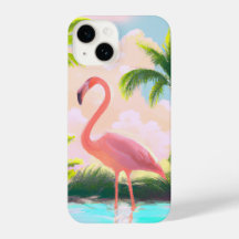 Roze Flamingo in Tropisch Paradise Retro Boho Art