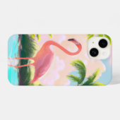 Roze Flamingo in Tropisch Paradise Retro Boho Art iPhone Hoesje (Achterkant horizontaal)