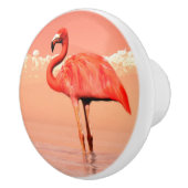 Roze flamingo in water - 3D geeft terug Keramische Knop (Rechts)