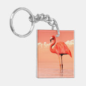Roze flamingo in water - 3D geeft terug Sleutelhanger (Voorkant Links)
