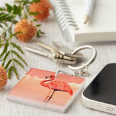Roze flamingo in water - 3D geeft terug Sleutelhanger (Voorkant Rechts)