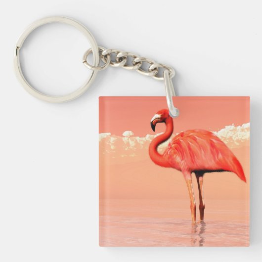 Roze flamingo in water - 3D geeft terug Sleutelhanger (Voorkant)