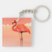 Roze flamingo in water - 3D geeft terug Sleutelhanger (Achterkant)