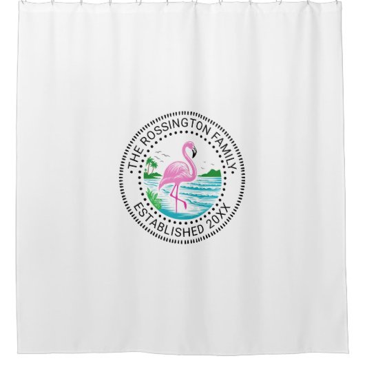 Roze Flamingo in Water Familienaam Datum Estd #2CN Douchegordijn (Voorkant)