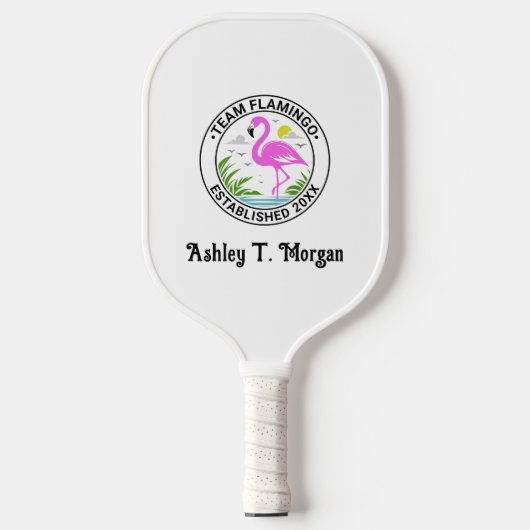 Roze Flamingo in Water Teamnaam Datum Opgericht N Pickleball Paddle (Voorkant)