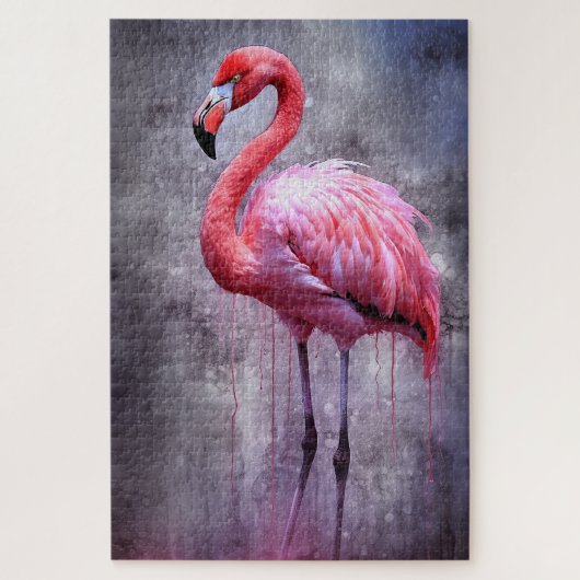 Roze flamingo inkt schilderij puzzel legpuzzel (Verticaal)