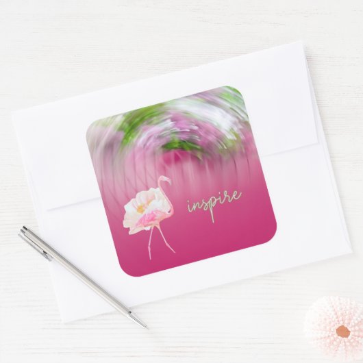 Roze Flamingo Inspirerend Gezegde Inspire Vierkante Sticker (Envelop)