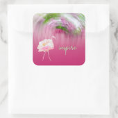 Roze Flamingo Inspirerend Gezegde Inspire Vierkante Sticker (Tas)