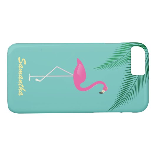 Roze Flamingo iPhone 7 Hoesje - turquoise (Achterkant (Horizontaal))