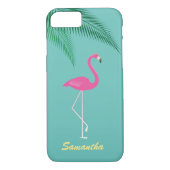 Roze Flamingo iPhone 7 Hoesje - turquoise (Achterkant)