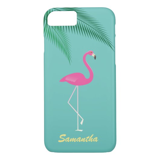 Roze Flamingo iPhone 7 Hoesje - turquoise (Achterkant)