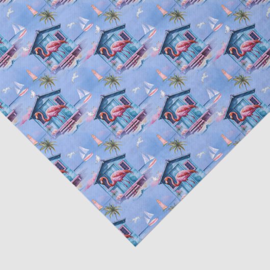 Roze Flamingo Island Tropical Beach Getaway Tissuepapier (Detail)