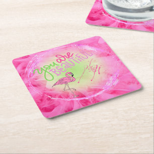 Roze flamingo Je bent prachtig Inspirerend Kartonnen Onderzetters