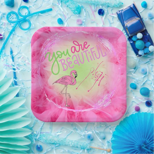 Roze flamingo Je bent prachtig Inspirerend Papieren Bordje (Feest)
