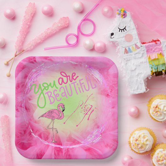 Roze flamingo Je bent prachtig Inspirerend Papieren Bordje (Feest)