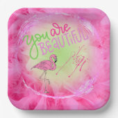 Roze flamingo Je bent prachtig Inspirerend Papieren Bordje (Voorkant)