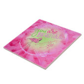 Roze flamingo Je bent prachtig Inspirerend Tegeltje (Zijkant)