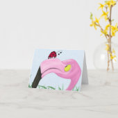 roze flamingo kaart (Gele Bloem)