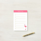 Roze flamingo & kalligrafie op wit gelinieerd post-it® notes (Op bureau)