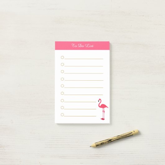 Roze flamingo & kalligrafie op wit gelinieerd post-it® notes (Op bureau)