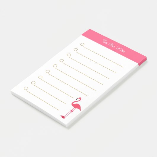 Roze flamingo & kalligrafie op wit gelinieerd post-it® notes (Schuin)