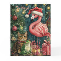 Roze Flamingo Kat & Kikker Tropische Kerstmis