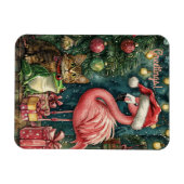 Roze Flamingo Kat & Kikker Tropische Kerstmis Magneet (Horizontaal)