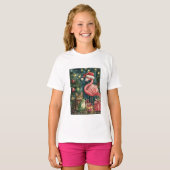 Roze Flamingo Kat & Kikker Tropische Kerstmis T-shirt (Voorkant volledig)