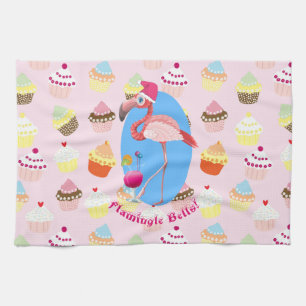 Roze Flamingo Kerst Cocktails en Cupcakes Theedoek