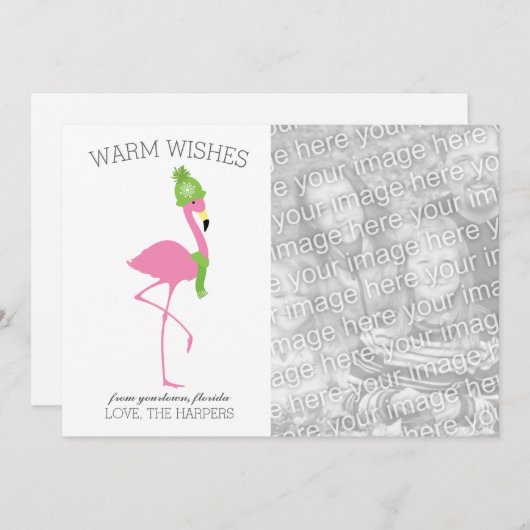 Roze Flamingo Kerst Kaart (Voorkant / Achterkant)