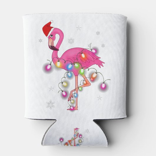 Roze flamingo kerst kerst met feestdagen blikjeskoeler (Achterkant)