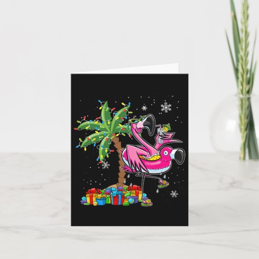 Roze Flamingo Kerst Palm Tree Tropische Kerstmis H Kaart (Voorkant)