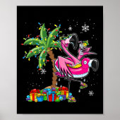Roze Flamingo Kerst Palm Tree Tropische Kerstmis H Poster (Voorkant)