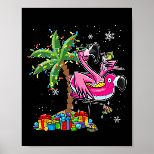 Roze Flamingo Kerst Palm Tree Tropische Kerstmis H Poster