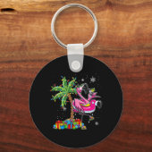 Roze Flamingo Kerst Palm Tree Tropische Kerstmis H Sleutelhanger (Voorkant)