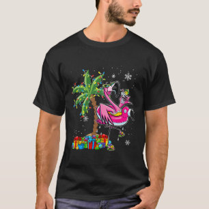 Roze Flamingo Kerst Palm Tree Tropische Kerstmis H T-shirt