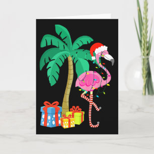 Roze Flamingo Kerst Palmboom Tropisch Kerstmis Fu Kaart