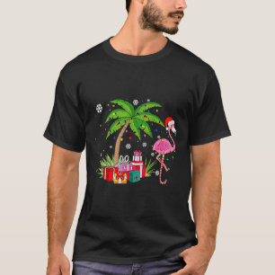 Roze Flamingo Kerst Palmboom Tropisch Kerstmis Fun T-shirt