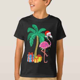 Roze Flamingo Kerst Palmboom Tropisch Kerstmis Ple T-shirt